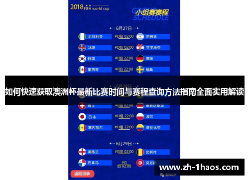 如何快速获取澳洲杯最新比赛时间与赛程查询方法指南全面实用解读